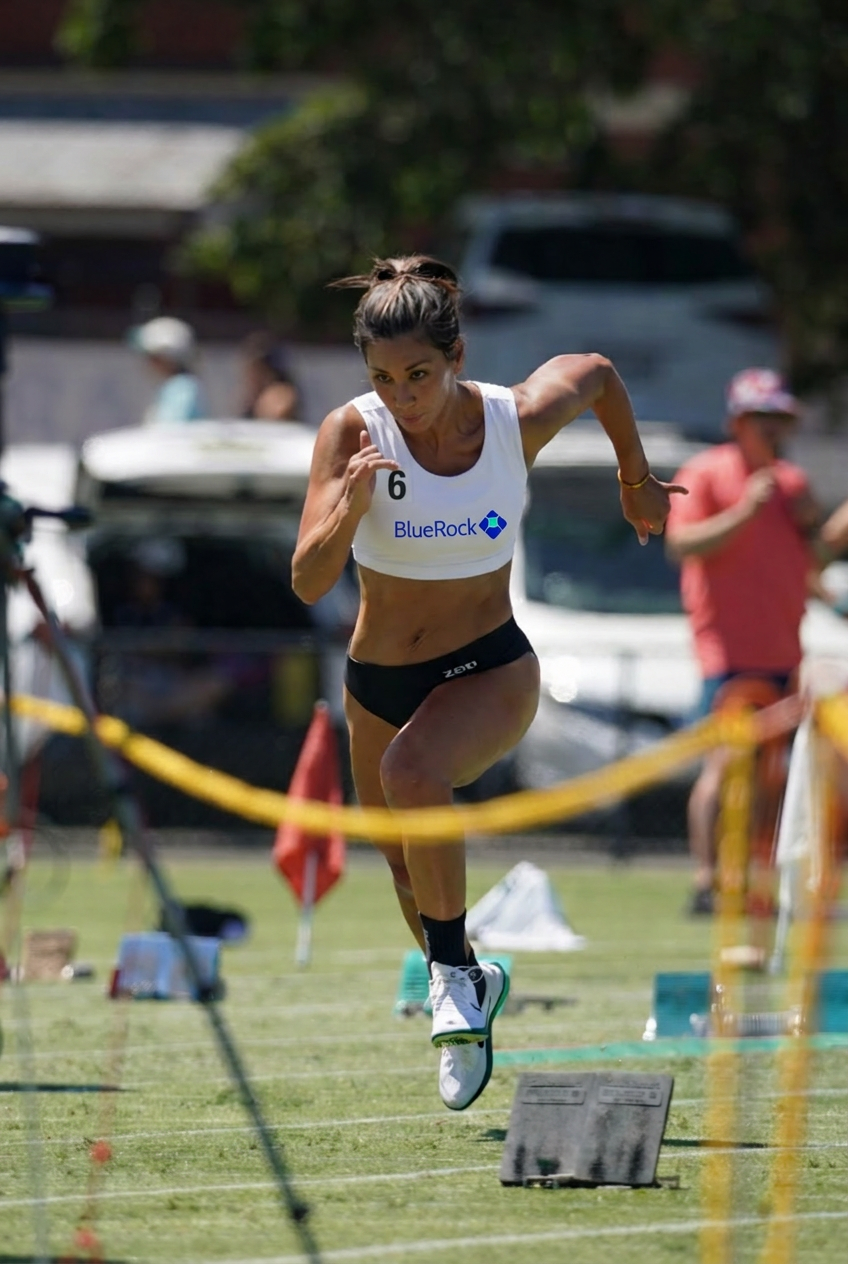 Australian athlete sprinting on the track